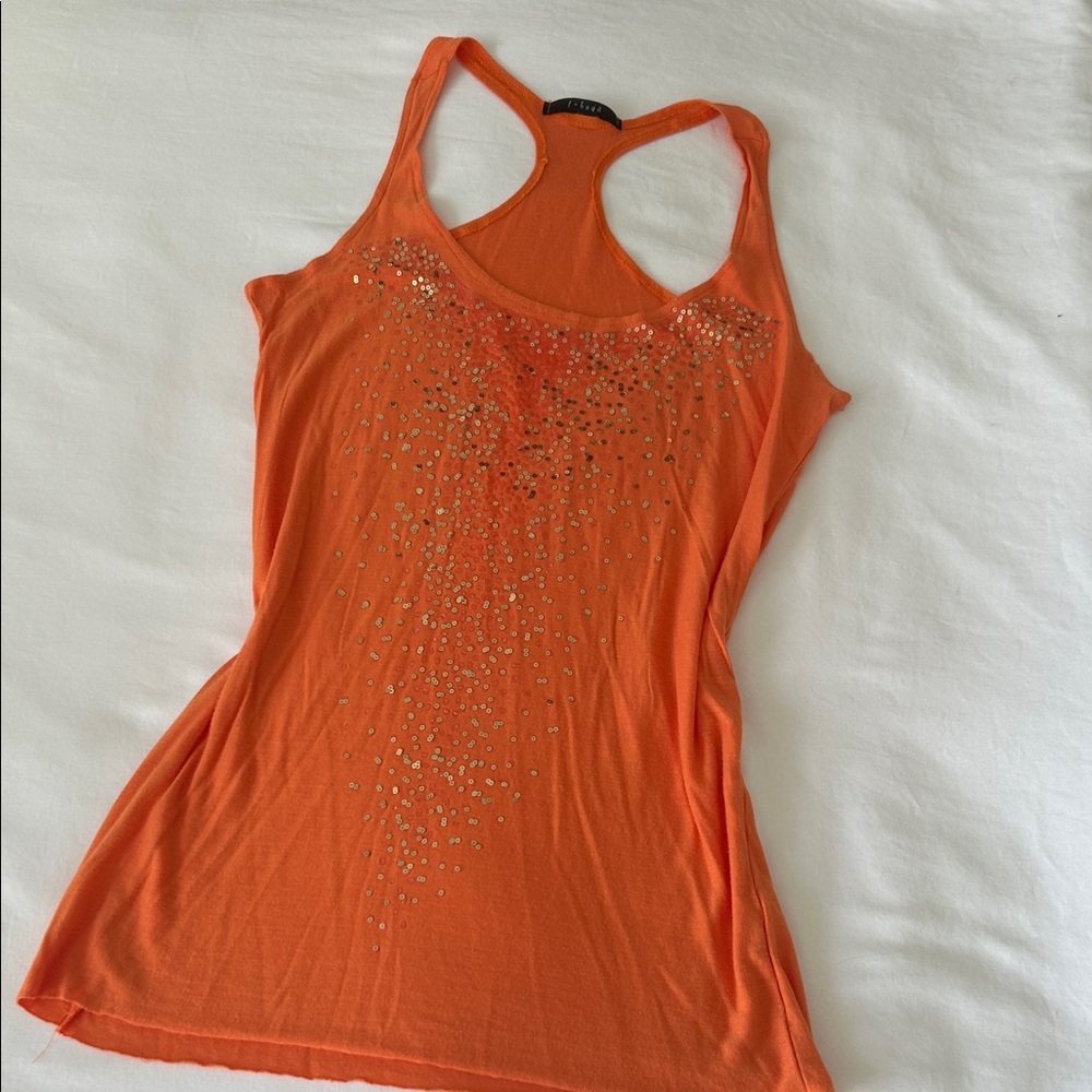Sparkling Orange Women's Tank Top with gold sequins S